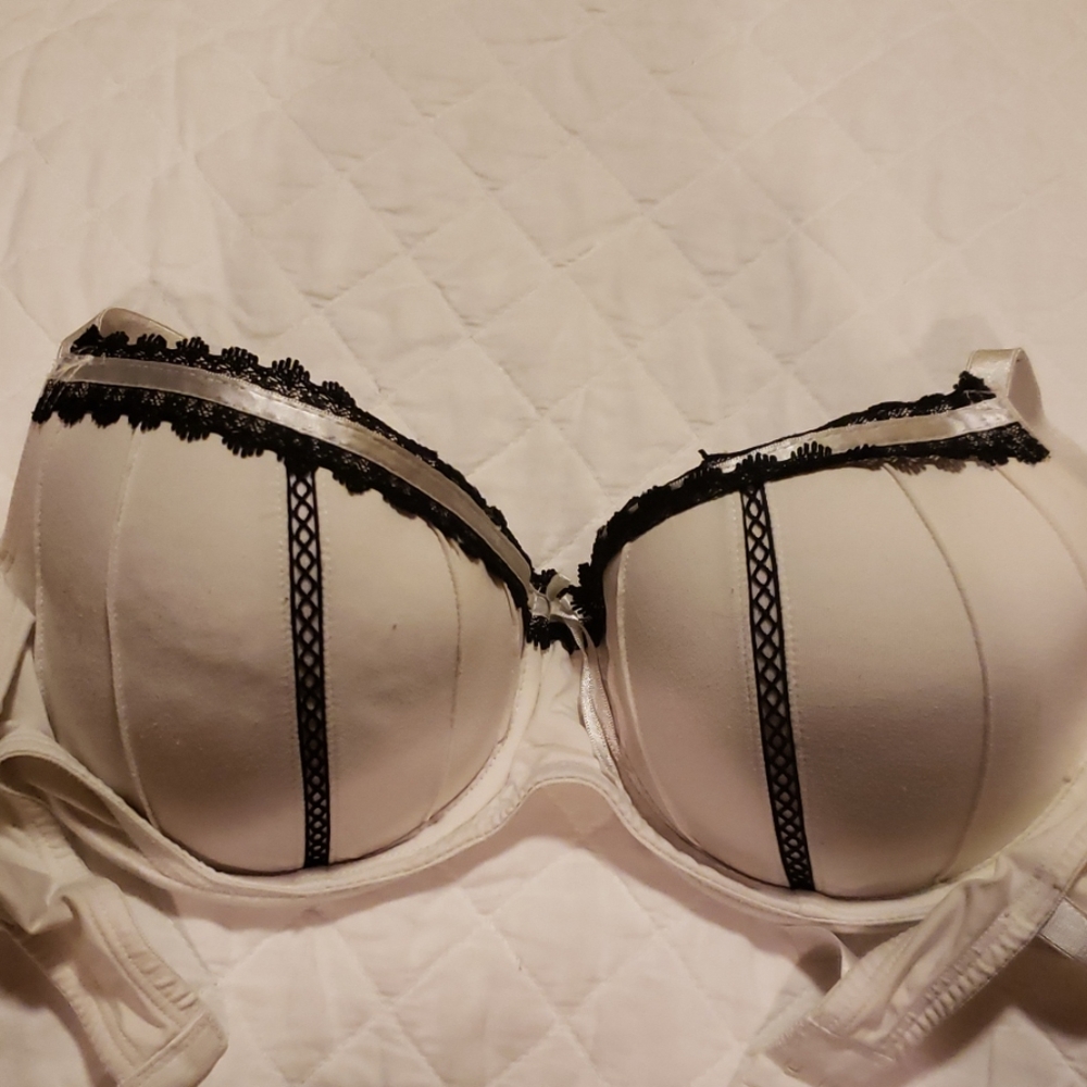 White with black lace balconette bra